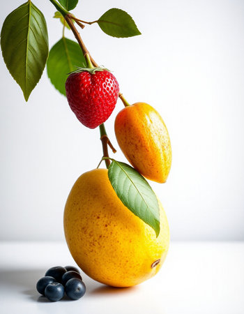 Ripe fruits on a white background.の写真素材