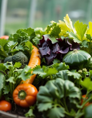 Fresh vegetables in the greenhouse. Selective focus. Shallow depth of fieldの写真素材