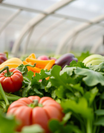 Fresh vegetables in a greenhouse. Selective focus. Shallow depth of field.の写真素材