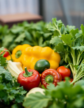 Fresh vegetables on wooden table. Selective focus. Food background.