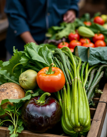 Fresh vegetables at the local farmers market. Farmers markets are a traditional way of selling...