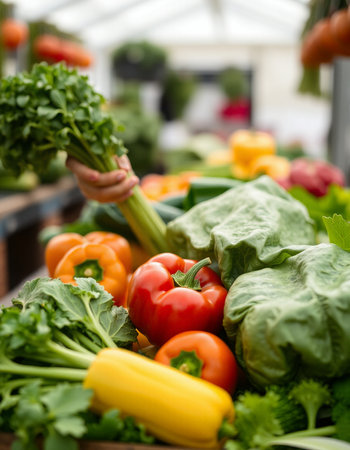 Fresh vegetables in a greenhouse. Selective focus. Shallow depth of field.の写真素材