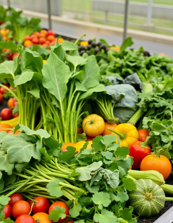vegetables in a greenhouse, close-up, horizontal photo