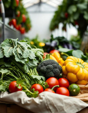 Fresh vegetables in a greenhouse. Selective focus. Food background.の写真素材