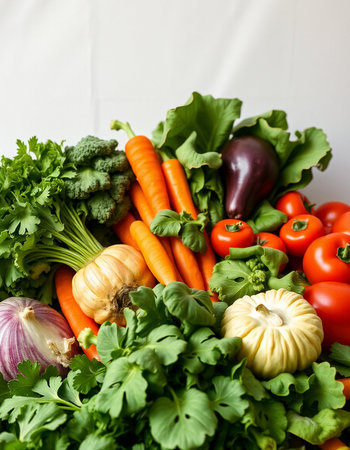 Fresh vegetables in a basket on a white background, close-upの写真素材