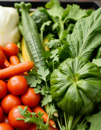Fresh organic vegetables background. Healthy eating concept. Selective focus.の写真素材