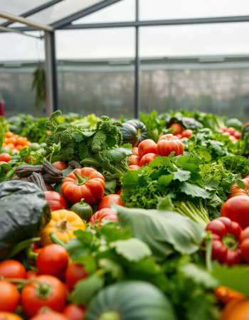 Harvest of fresh vegetables in a greenhouse. Selective focus.の写真素材