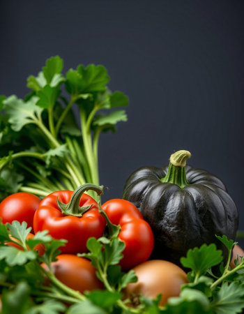 Fresh vegetables on dark background. Healthy food concept. Selective focus.
