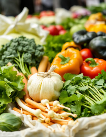 vegetables on the counter in the supermarket, closeup of photo