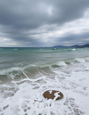 Stormy weather on the beach of the Mediterranean Sea in Turkey.の写真素材