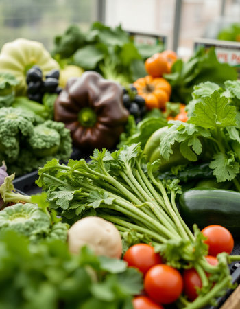 Fresh vegetables at the local farmers market. Farmers markets are a traditional way of selling agricultural products.の写真素材