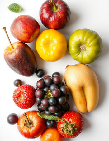 Fruits and vegetables on a white background. Healthy food concept.の写真素材
