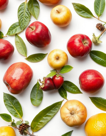 Fruit pattern on white background. Flat lay, top view.の写真素材