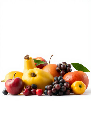 Fruits isolated on white background. Healthy food concept. Fresh fruits.の写真素材