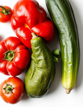 vegetables on a white background, close-up, top viewの写真素材