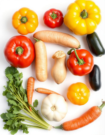 Composition with fresh vegetables isolated on white background. Top view.の写真素材