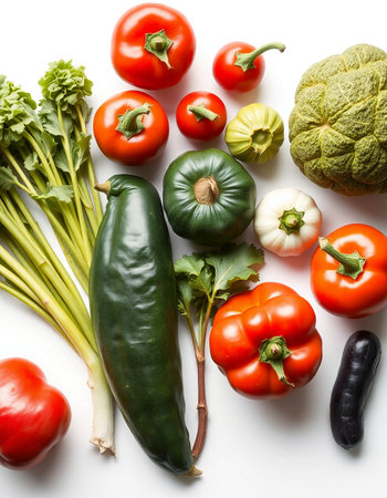 vegetables on a white background, top view, close-upの写真素材
