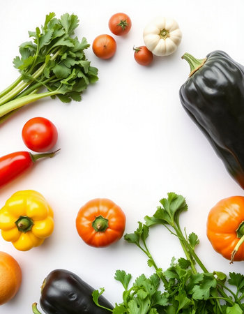 Fresh vegetables isolated on white background. Flat lay, top view.の写真素材