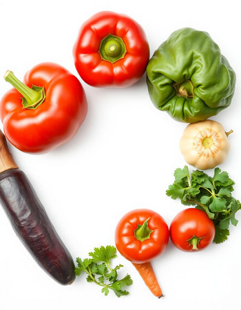 vegetables on a white background, top view, place for textの写真素材