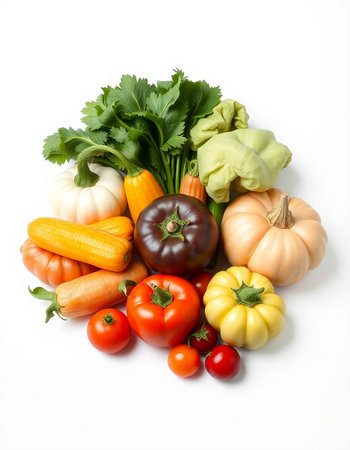 Fresh vegetables isolated on white background. Healthy food, diet concept.