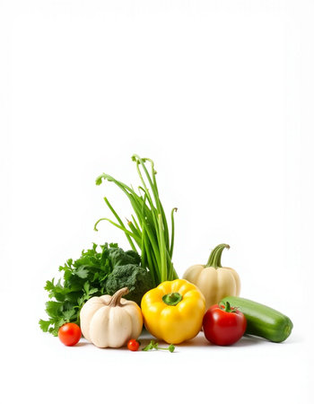 Fresh vegetables isolated on white background. Healthy food, diet and nutrition concept.の写真素材