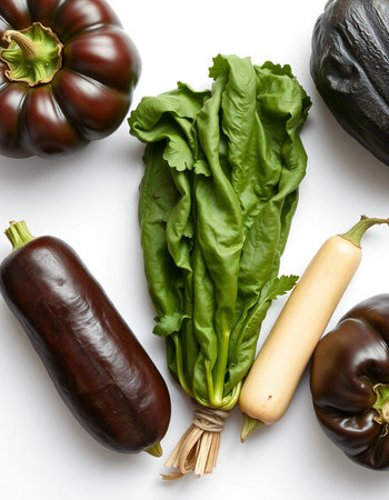 Vegetables isolated on white background. Top view. Flat lay.の写真素材