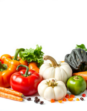 Fresh vegetables isolated on white background. Healthy food and nutrition concept.の写真素材