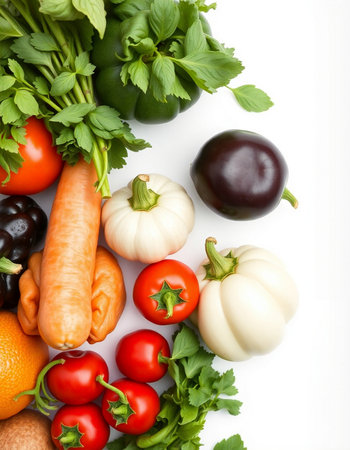 Fresh vegetables isolated on a white background. Healthy food. Top view.の写真素材