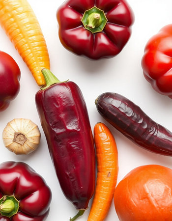Vegetables on white background. Top view. Flat lay.の写真素材