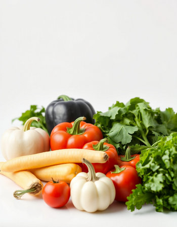 Fresh vegetables on a white background. Healthy food concept. Selective focus.の写真素材