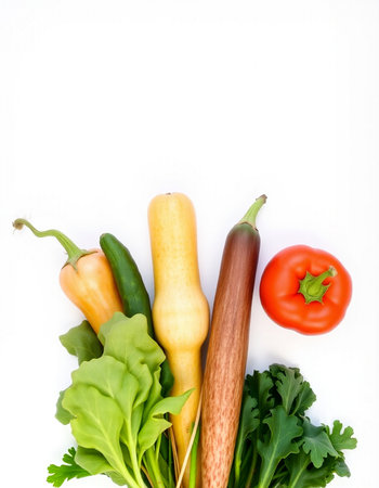 Vegetables isolated on white background with copy space for text.の写真素材