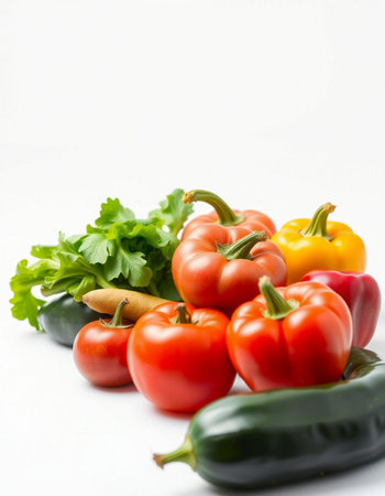 vegetables on a white background, close-up, verticalの写真素材