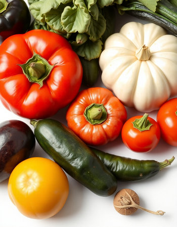 Composition with fresh organic vegetables on white background, closeup viewの写真素材