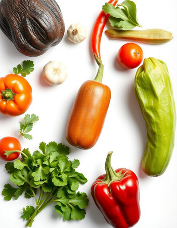 Fresh vegetables on white background, top view. Healthy food concept.の写真素材