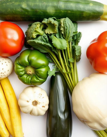 Composition with fresh vegetables on white background. Healthy food concept.の写真素材