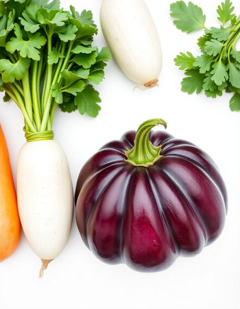 Fresh vegetables isolated on a white background. Healthy food. Top view.の写真素材