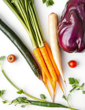 Vegetables isolated on white background. Flat lay, top viewの写真素材