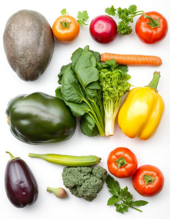 collection of fresh vegetables isolated on white background. healthy food concept.の写真素材