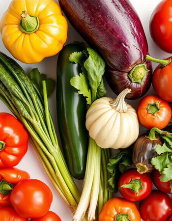 Composition with fresh vegetables on a white background. Top view.の写真素材