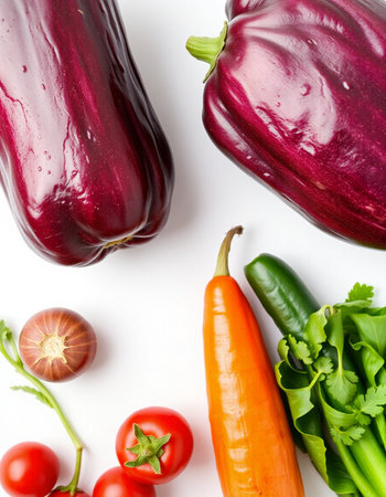 Vegetables isolated on white background. Top view, flat layの写真素材