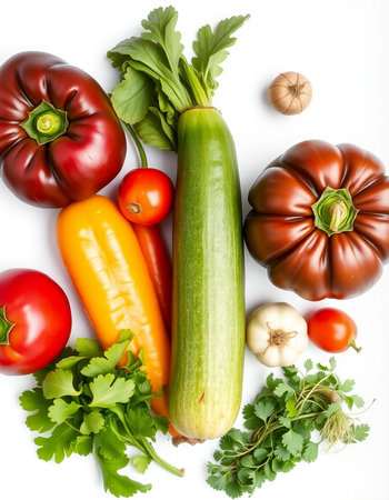 collection of fresh vegetables isolated on white background. healthy food concept.の写真素材