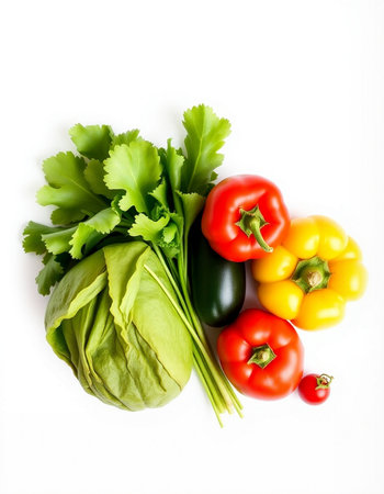 Fresh vegetables isolated on white background. Healthy food concept. Top view.の写真素材