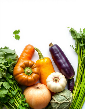 Vegetables isolated on white background with copy space for your textの写真素材