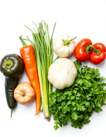 Fresh vegetables isolated on white background. Healthy food. Top view.の写真素材