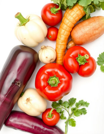 vegetables on a white background, top view, close-upの写真素材