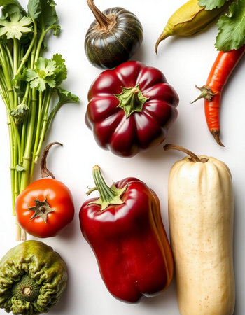 Vegetables on a white background, top view, flat lay