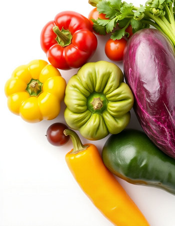 Colorful fresh vegetables isolated on white background. Healthy food concept.の写真素材