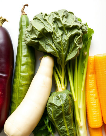Vegetables isolated on white background, close-up shot.の写真素材