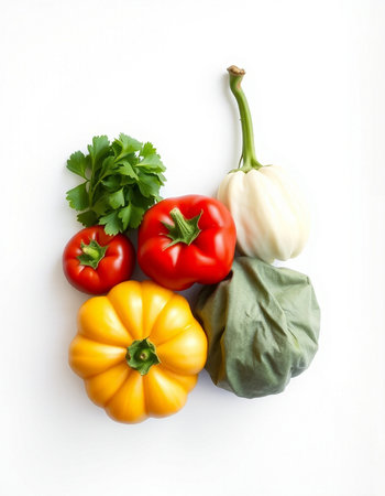 Different vegetables on a white background, top view, close-upの写真素材