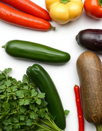 Composition with fresh vegetables on white background, top view. Space for textの写真素材